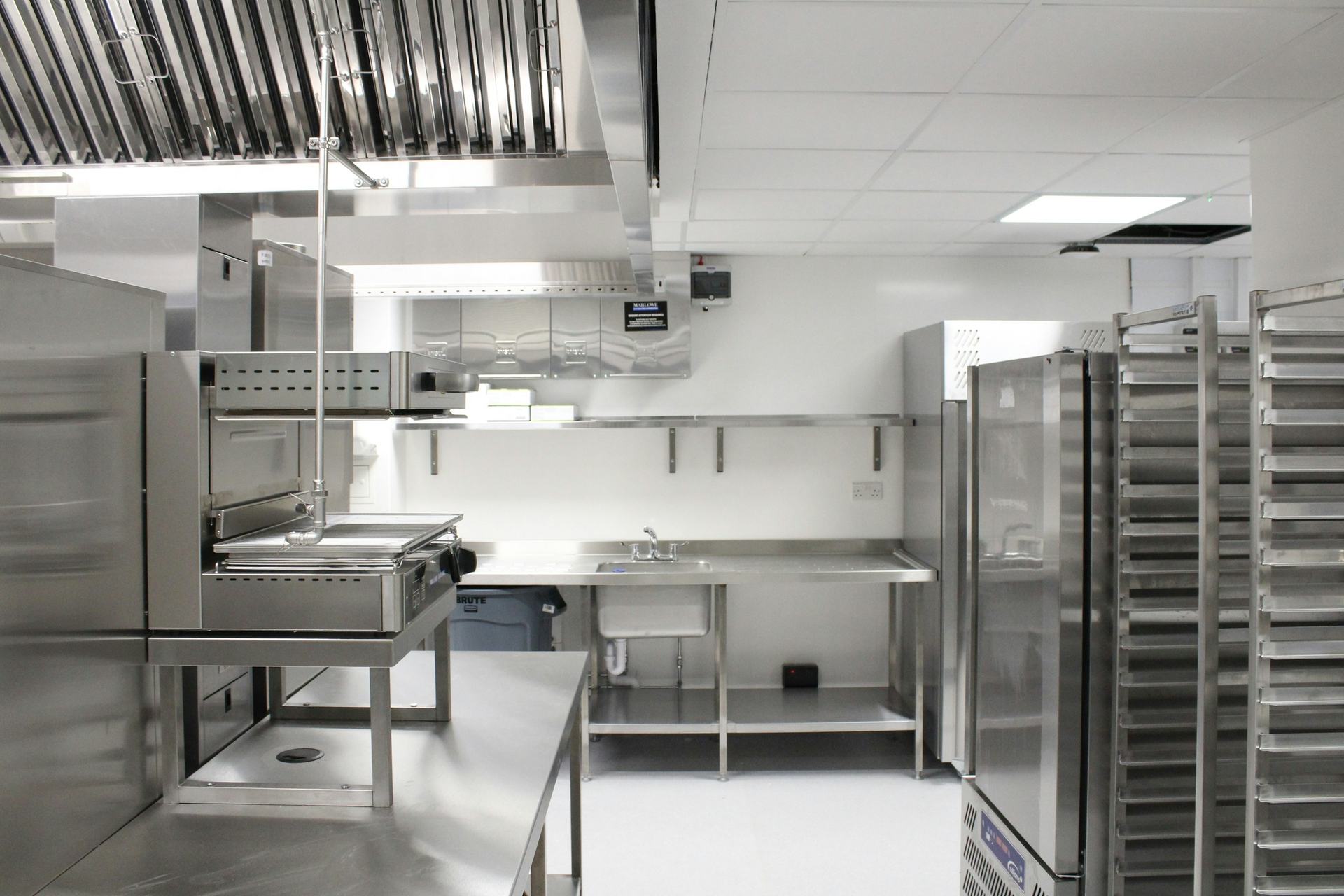 Commercial kitchen with stainless refrigeration